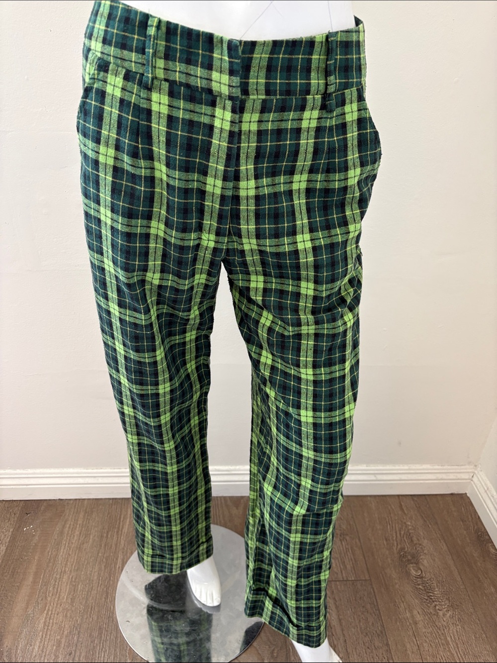 I.AM.GIA Green Plaid Straight-Leg High Rise Trouser Pants Punk Preppy Revolve